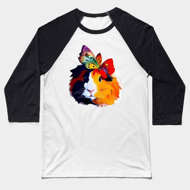 Fancy Guinea Pig with Butterfly Hairdo Baseball T-Shirt by DestructoKitty